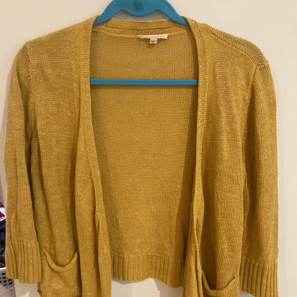 Eileen Fischer petite small mustard yellow cardigan. Italian hemp yarn. - Picture 2 of 9